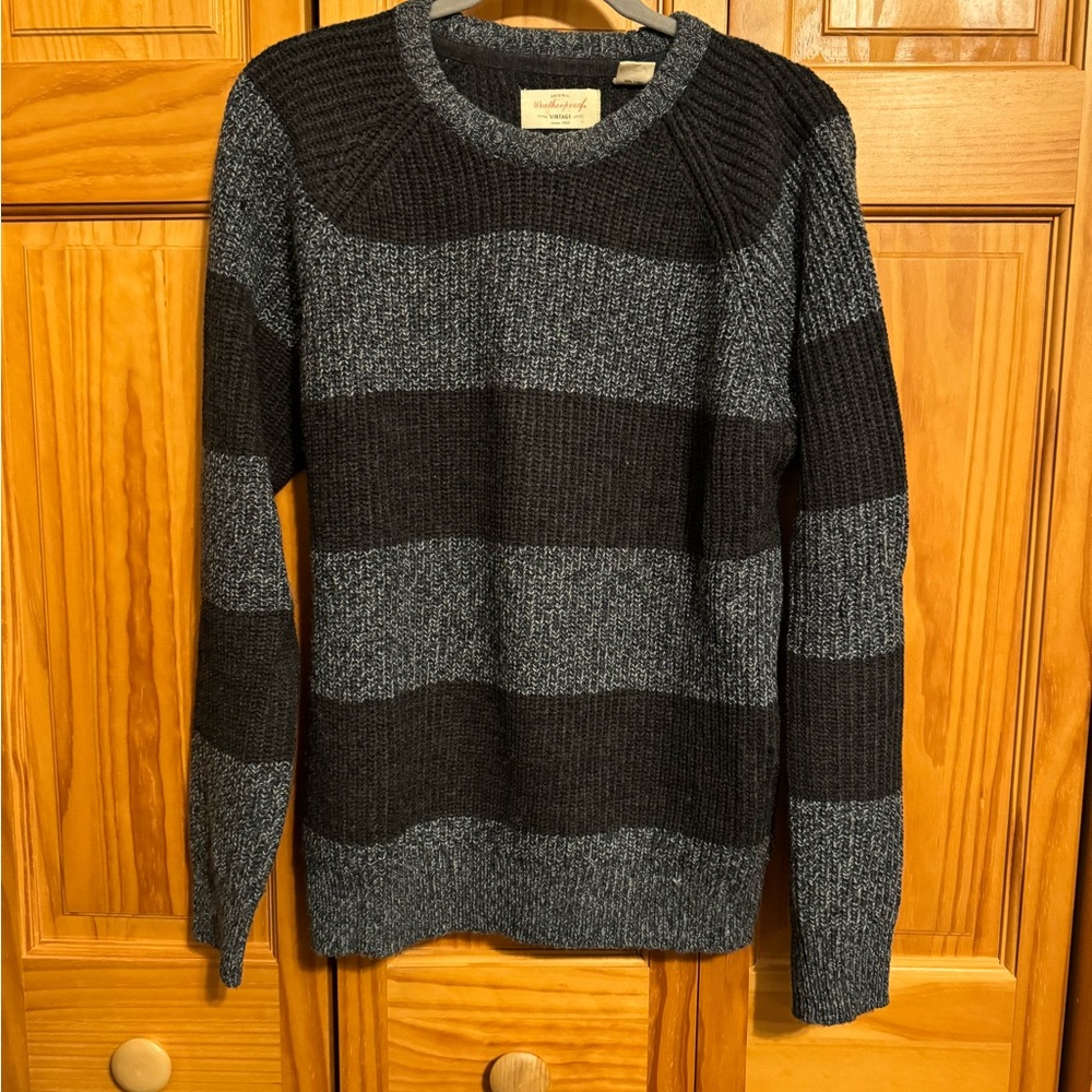 Weatherproof Men's Charcoal and Black Striped Crewneck Sweater
